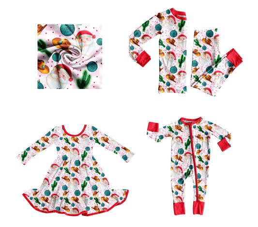 25.8.29 custom each style moq 5eta 4-6week Sibling Sisters Christmas catcus baby girl long sleeve pants sets and dress and rompers match family design