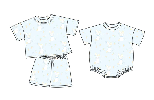 26.1.12 custom each style moq 5 eta 6-8week Sibling Sister easter baby girl short sleeve shorts sets and romper match design