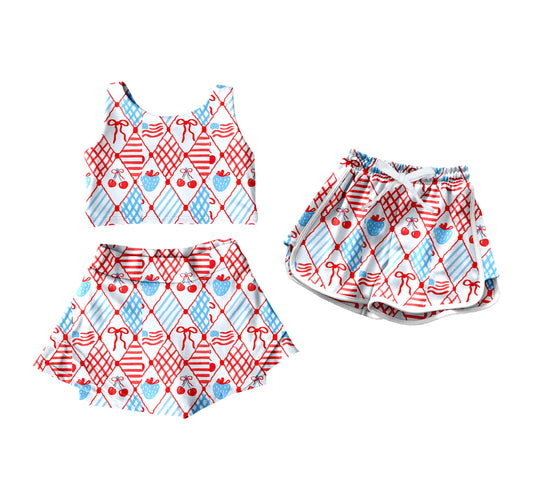 4.10 custom each style moq 5eta 4-6week Sibling Sister bow flag baby girls clothes Short sleeve yoga dress and shorts match family design