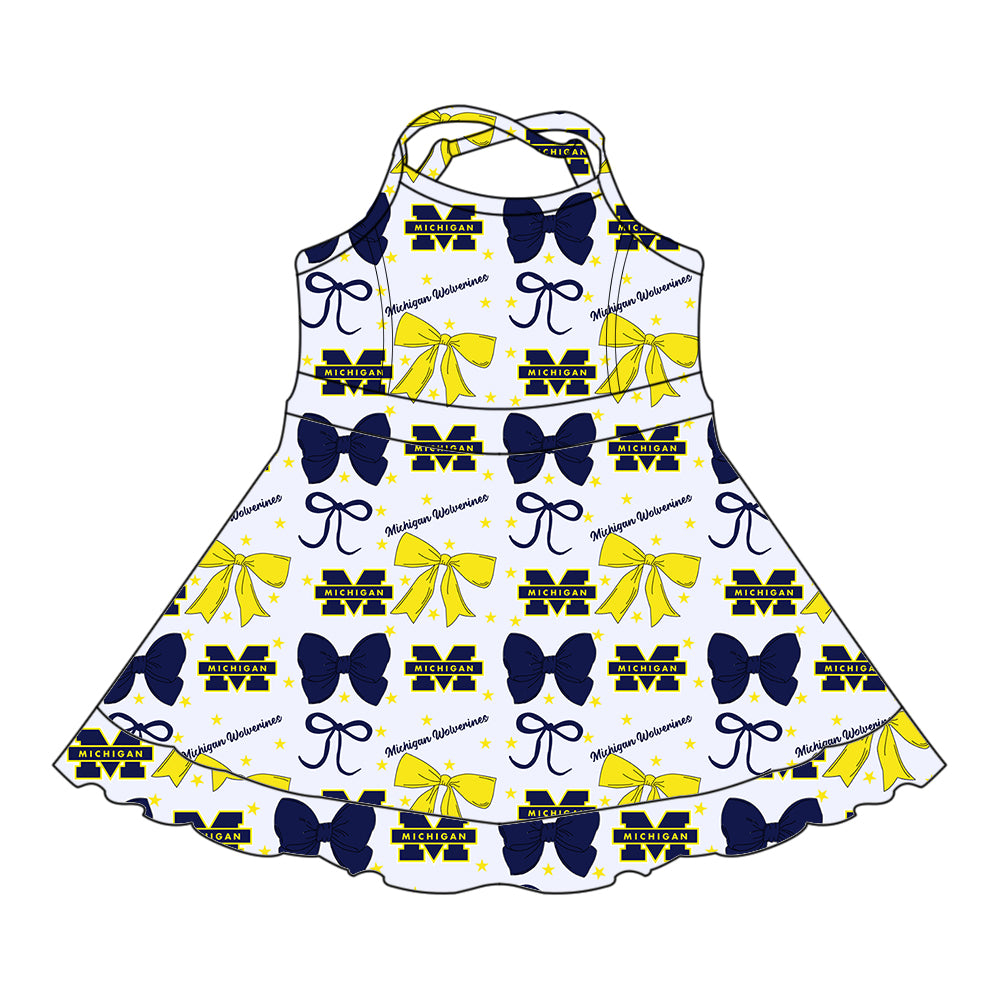 Custom moq 5 mix size milk silk summer teams baby girls clothes team bow blue sleeveless skirts sets and dress 1 and dress 2 and dress 3-25.6.26