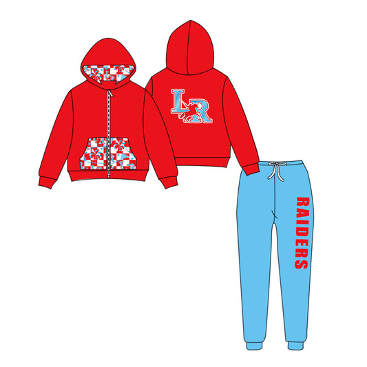 Custom moq 5 mix size eta 6-8weeks milk silk summer teams red blue baby girl clothes hooded long sleeve pants sets-25.9.11