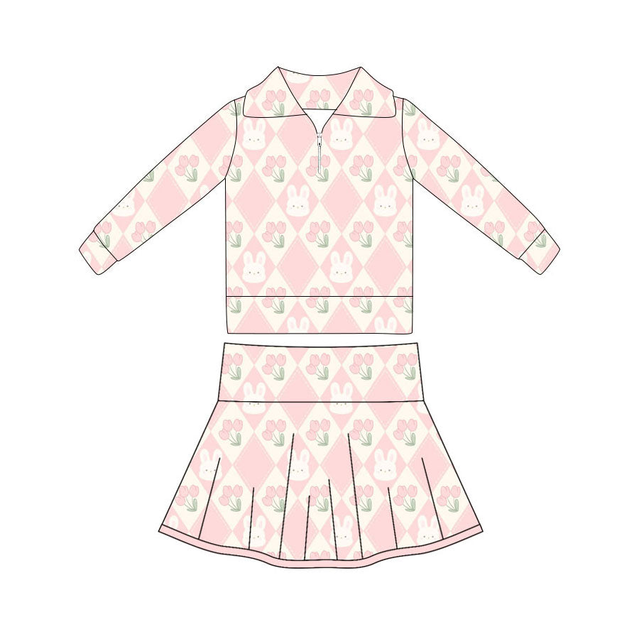 25.10.23 custom each style moq 5 eta 6-8week Sibling Sisters bunny floral bow baby girl long sleeve skirts sets 2 match family design