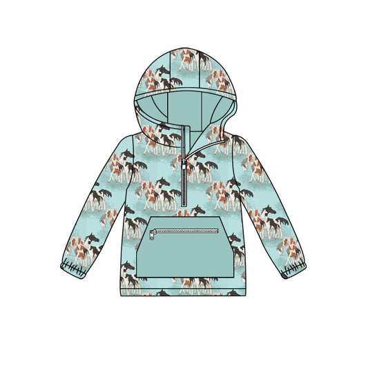 8.17 custom each style moq 5 eta 4-6week baby boys clothes horse blue hooded long sleeve top