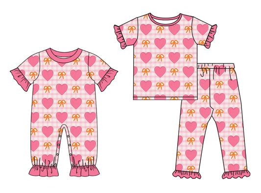 25.10.3 custom each style moq 8 eta 6-8week Sibling Sisters love bow baby girl clothes short sleeve pants sets and romper match family design