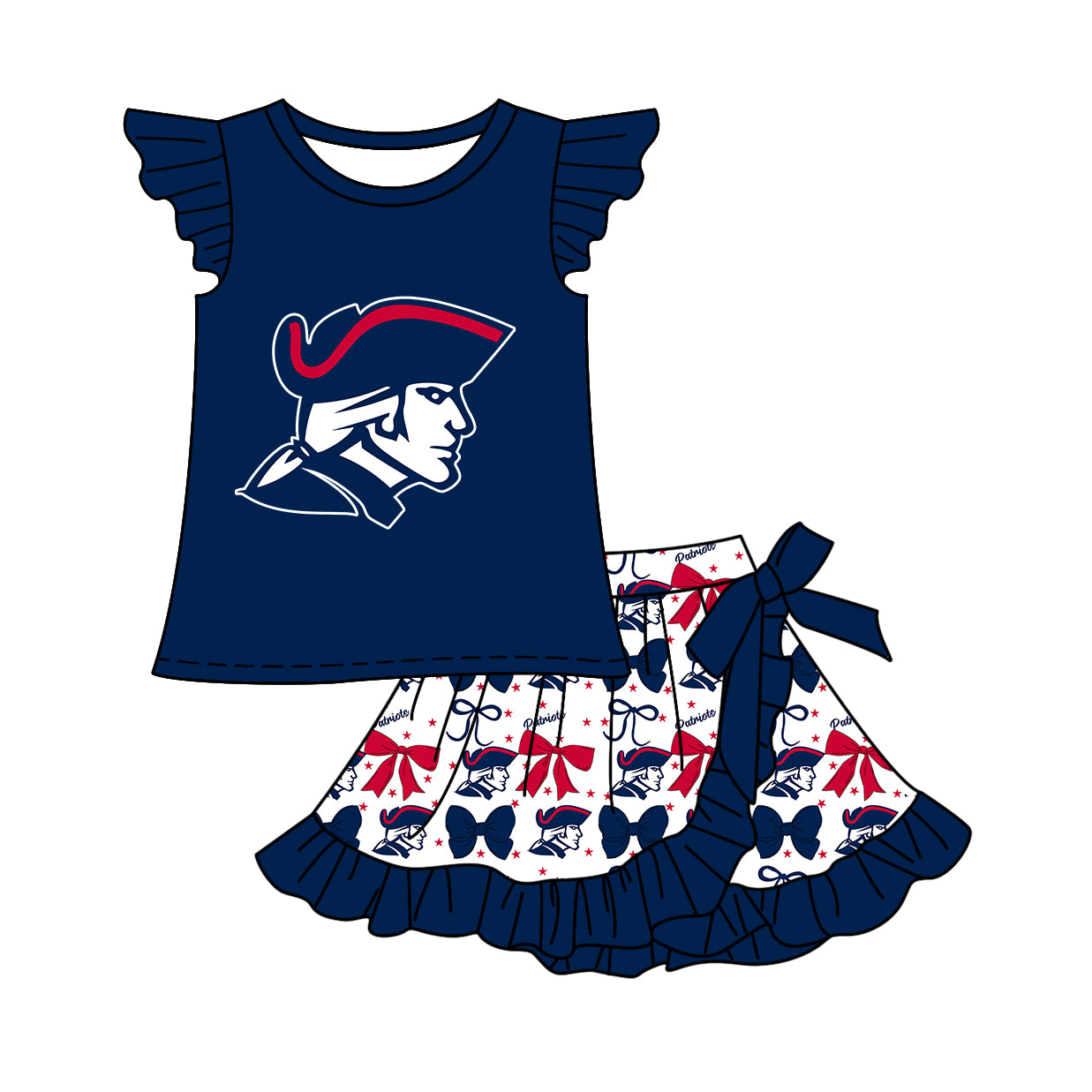 Custom moq 5 mix size milk silk baby girls clothes team bow dark blue hooded long sleeve tops and and skirts sets and dress and shorts-25.7.17
