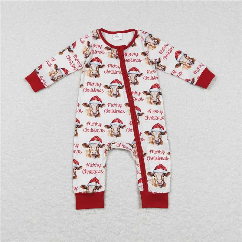 Baby boys girls Christmas style cow head print red Family Series Siblings Set