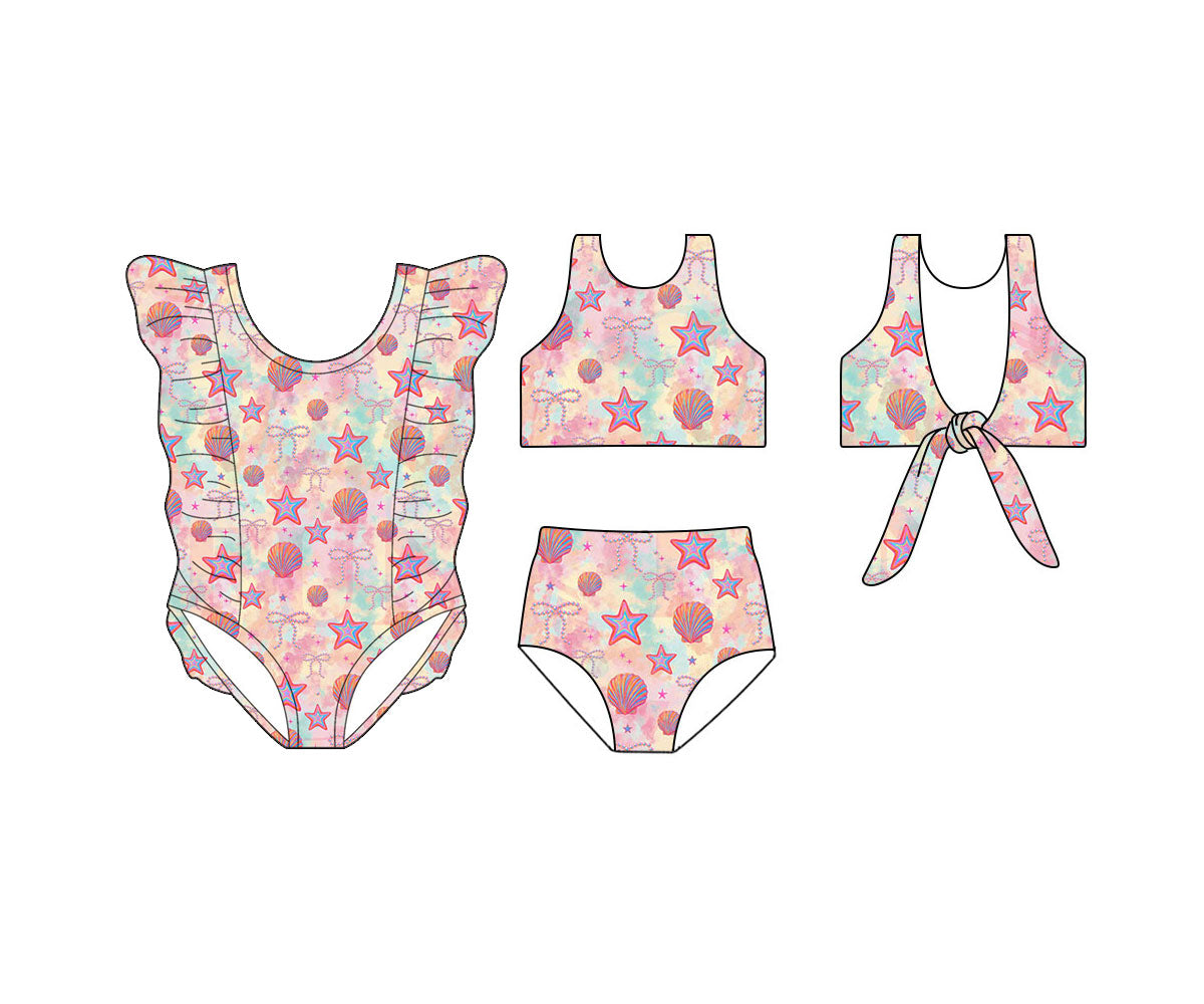Custom moq 5 mix size Sibling Pink Sleeveless Swimsuit Two-Piece Set for Baby Girl One-Piece Swimsuit
