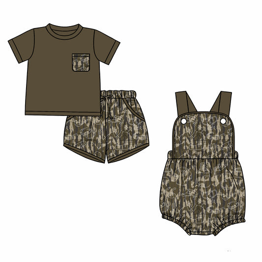 2.28 Custom moq 5 mix size Sibling Baby Boys Camo  Romper Short-Sleeved Top And Shorts Set