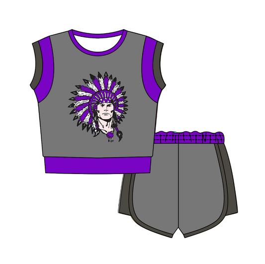 Custom moq 5 mix size milk silk summer teams Gray Sleeveless O-Neck Top And Shorts Set Cute And Comfortable Kids' Outfit