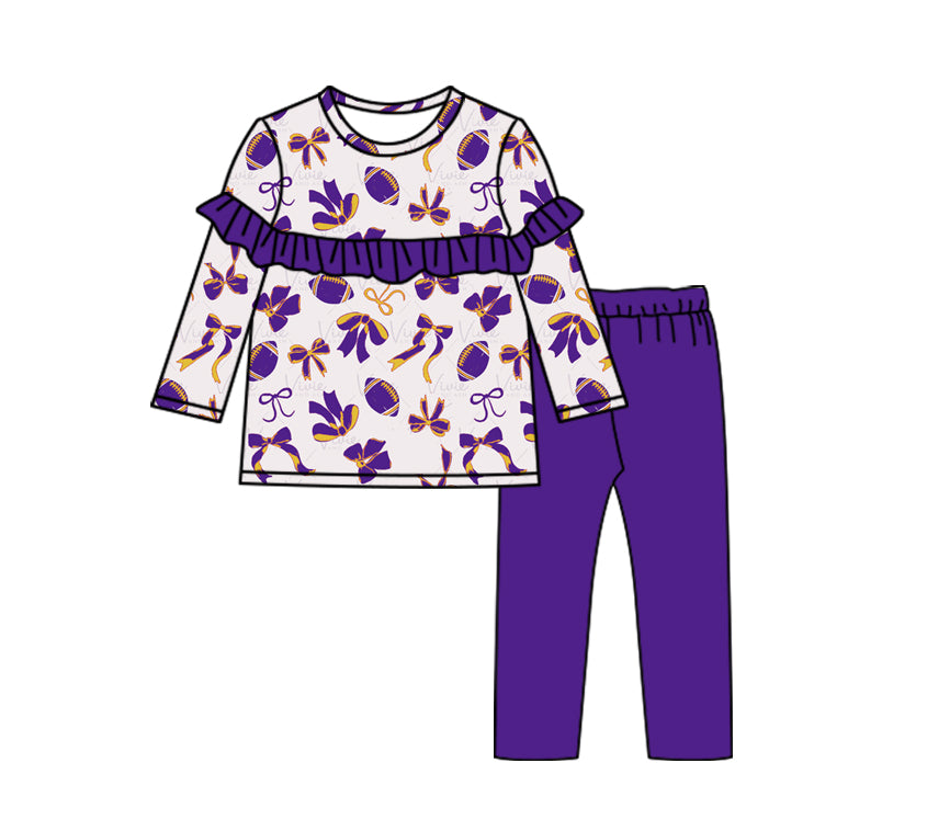 7.17 custom each style moq 5eta 4-6week Sibling Sister rugby bow baby girls blue sets 1 and purple sets 2 match family design