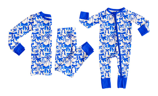 25.9.26 custom each style moq 8 eta 6-8week Sibling Sisters bow blue baby girl clothes long sleeve pants sets and romper match family design