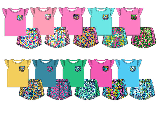 12.14 custom each style moq 5eta 4-6week Sibling Sister leopard baby girl short sleeve shorts fish sets 1 and easter sets 2 and set 3 match design