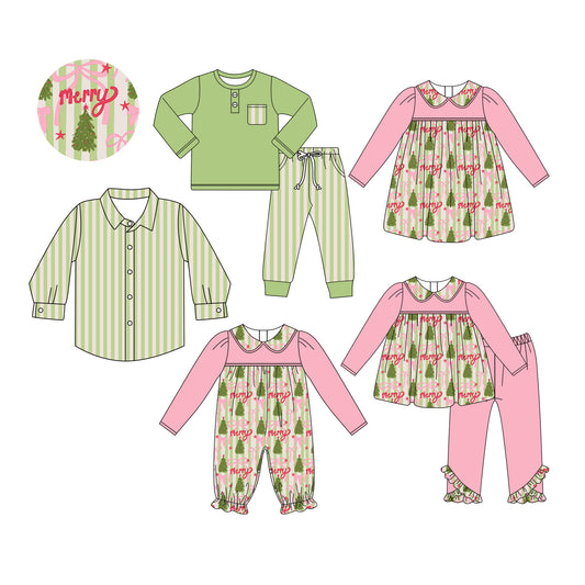 25.5.28 custom each style moq 5eta 4-6week Sibling Sisters Merry bow baby girl long sleeve pants sets 1 and sets 2 and romper and dress and top match family design