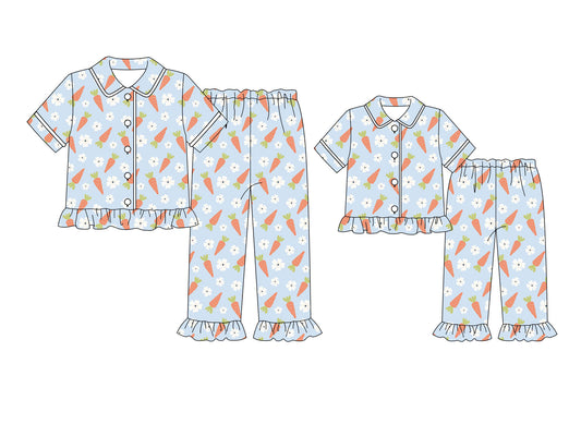 25.10.4 custom each style moq 5eta 4-6week Sibling Sister carrot floral baby short sleeve pants sets and adult sets match design