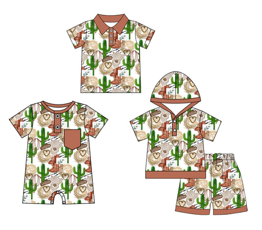 4.11 custom each style moq 5eta 4-6week Sibling Sister catcus baby boy sets and boy rompers and top match family design