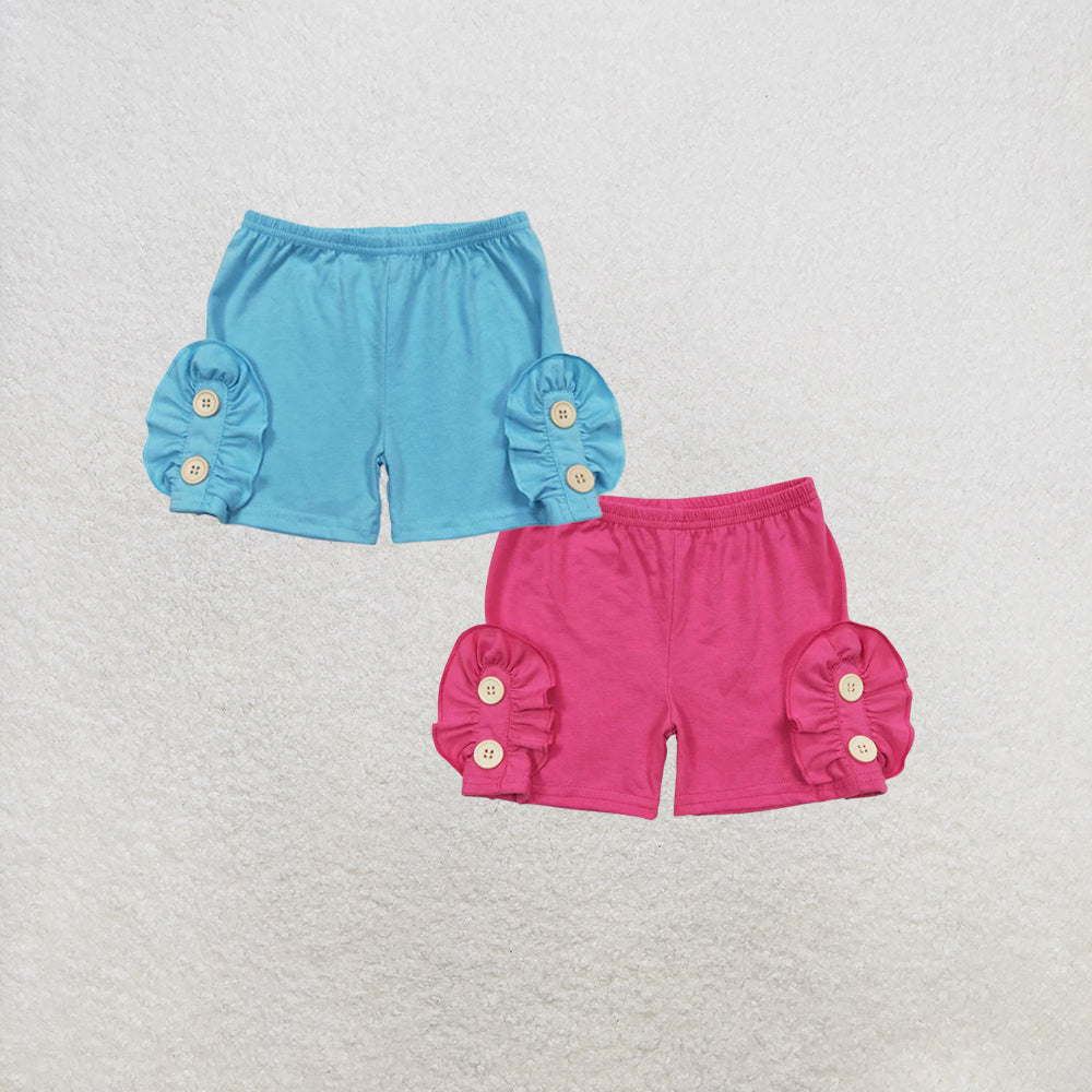 RTS NO MOQ Sibling Baby Girls Summer Dark Pink Cotton Buttons Shorts