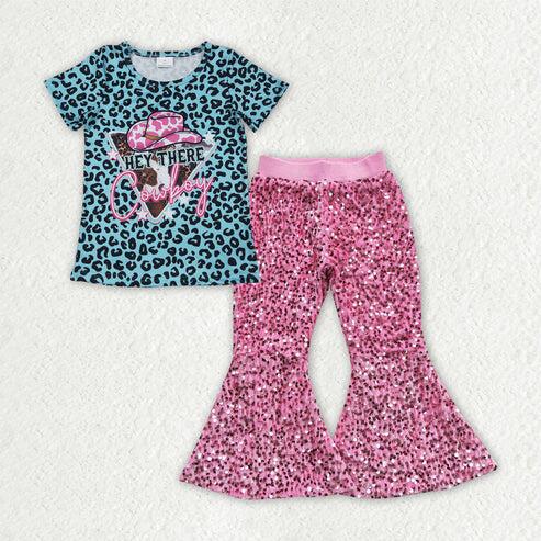 RTS NO MOQ Sibling Baby Girls Western Clothes Set Tunic Top with Bell Bottom Pants