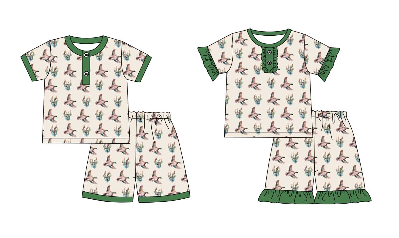 11.1 custom each style moq 5eta 4-6week Sibling Sister duck baby girl short sleeve shorts sets 1 and sets 2 match design