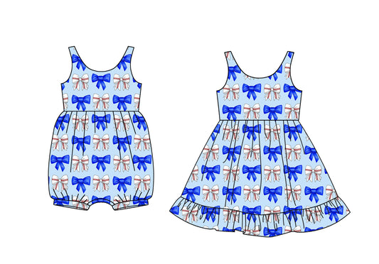 3.6 custom each style moq 5eta 4-6week Sibling Sisters bow baby girl short sleeve dress and rompers match family design