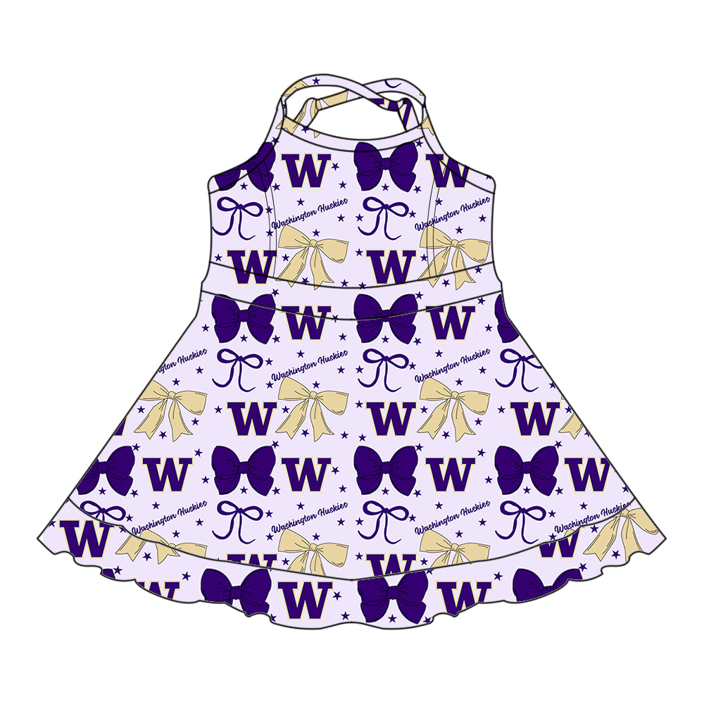 Custom moq 5 mix size milk silk summer teams baby girls clothes team bow purple sleeveless skirts sets and dress 1 and dress 2 and dress 3-25.6.25