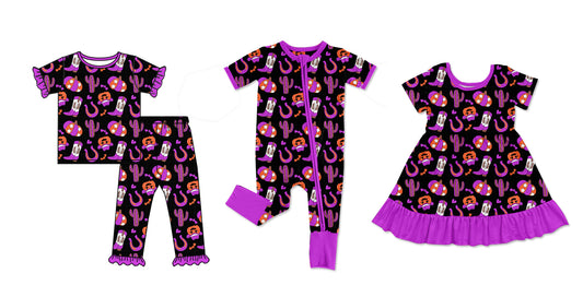 4.26 custom each style moq 5eta 4-6week Sibling Sisters boot catcus pumpkin baby girl short sleeve pants sets and dress and rompers match family design