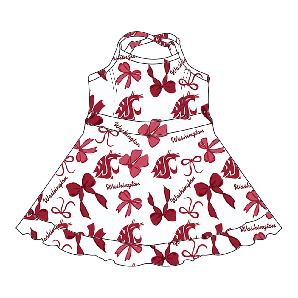 Custom moq 5 mix sizes summer teams baby girls clothes team brick red short sleeve skirts shorts sets dress 1 and dress 2 and dress 3 and dress 4-25.5.26