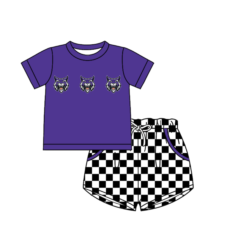 Custom moq 5 mix size milk silk summer teams Boy's Short Sleeved Top Plaid Shorts Set Girl's Short-Sleeved Set with Matching Swimsuits Adult Checked Shorts