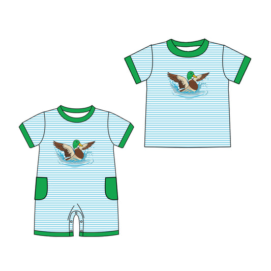 25.11.6 custom each style moq 5 eta 6-8 week Sibling Sister duck baby boy short sleeve top and rompers match family design