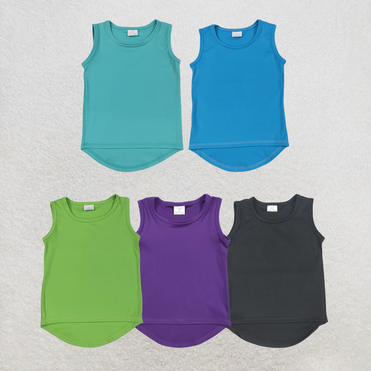 RTS NO MOQ Sibling Baby Girls  Green Sleeveless Vests Tops