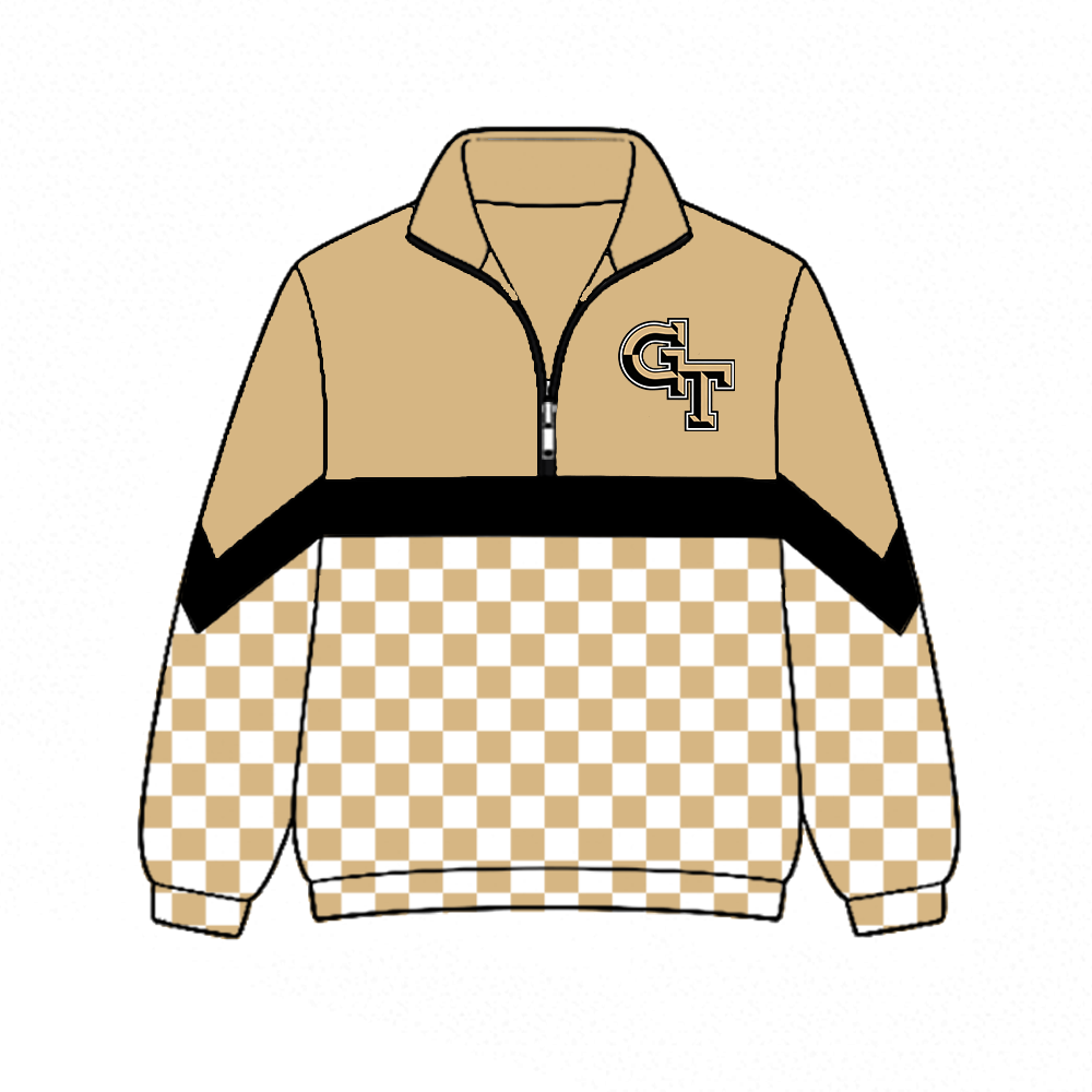 custom moq 5 mix size MSD072707 Baby Kids Casual Checked Zip Pullover Long Sleeve Team Top