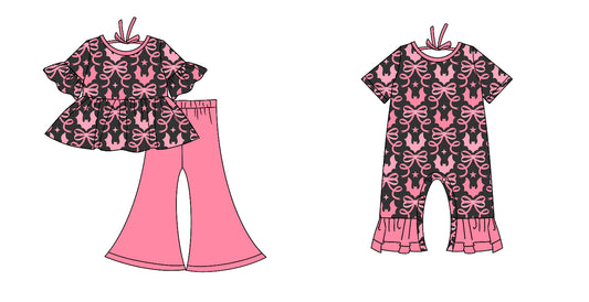 4.28 custom each style moq 5eta 4-6week Sibling Sister bow bat baby girl pants sets and dress match family design