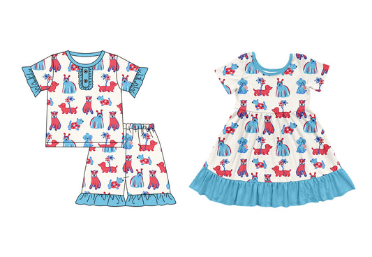 3.31 custom each style moq 5eta 4-6week Sibling Sister dog baby girl short sleeve shorts sets and dresses match design