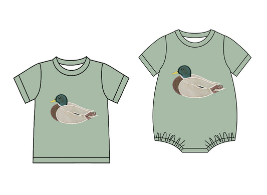 25.10.28 custom each style moq 5 eta 6-8 week Sibling Sister duck baby boy short sleeve top and rompers match family design