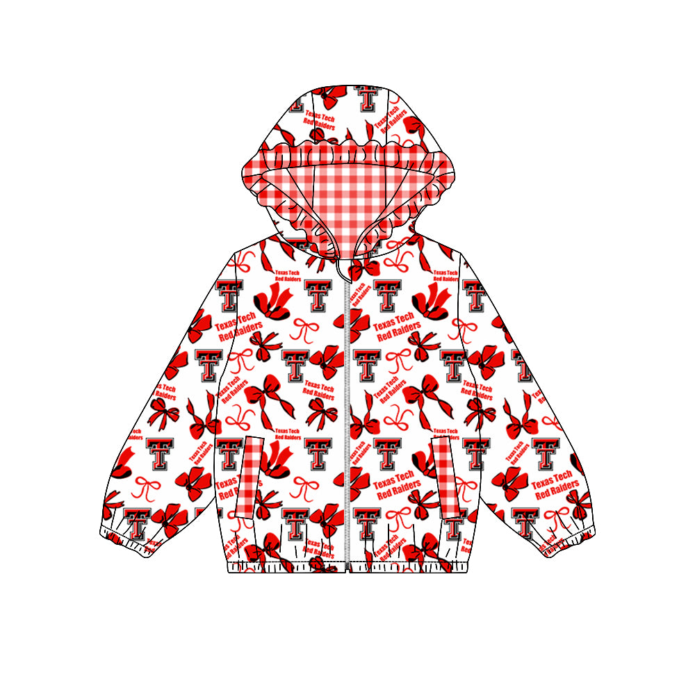 custom moq 5 mix size XFC070903 Baby Girls Fashion Bow Pocket Zipper Team Hoodie Top