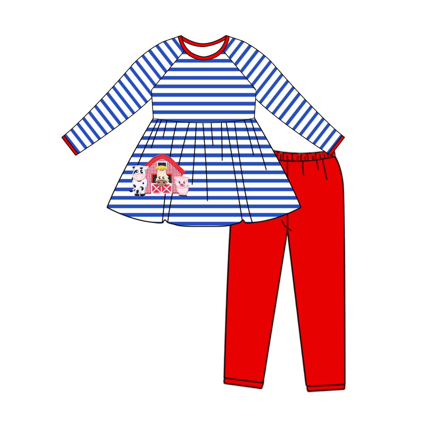 7.18 custom each style moq 5eta 4-6week Sibling Sister farm blue striped baby girls sets and top match family design