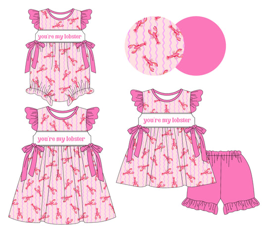 25.10.15 custom each style moq 5 eta 6-8week Sibling Sister lobster baby short sleeve shorts sets and romper and dress match design