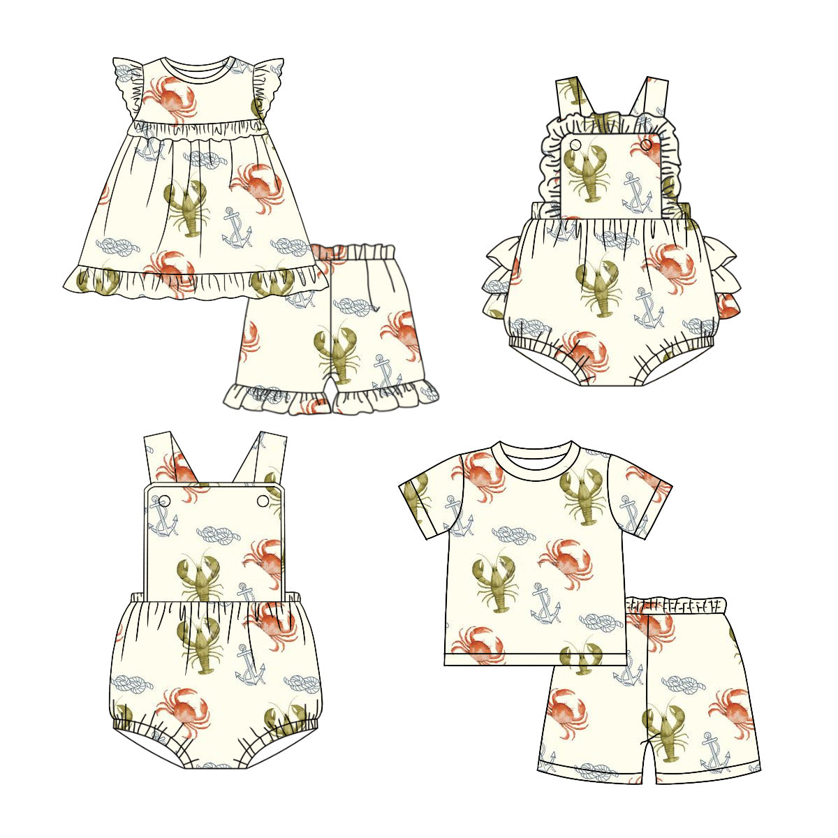 2.25 custom each style moq 5eta 4-6week Sibling Sister crayfish baby girl short sleeve shorts sets and sets 2 and boy romper and girl romper match design