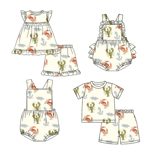 2.25 custom each style moq 5eta 4-6week Sibling Sister crayfish baby girl short sleeve shorts sets and sets 2 and boy romper and girl romper match design