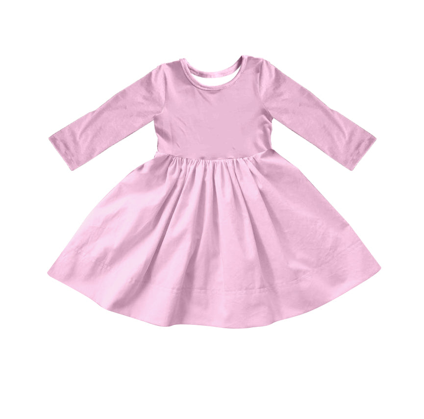 Custom moq 5 Girls Blank Cotton Long Sleeve Dress Light Pink Long Sleeve Dress