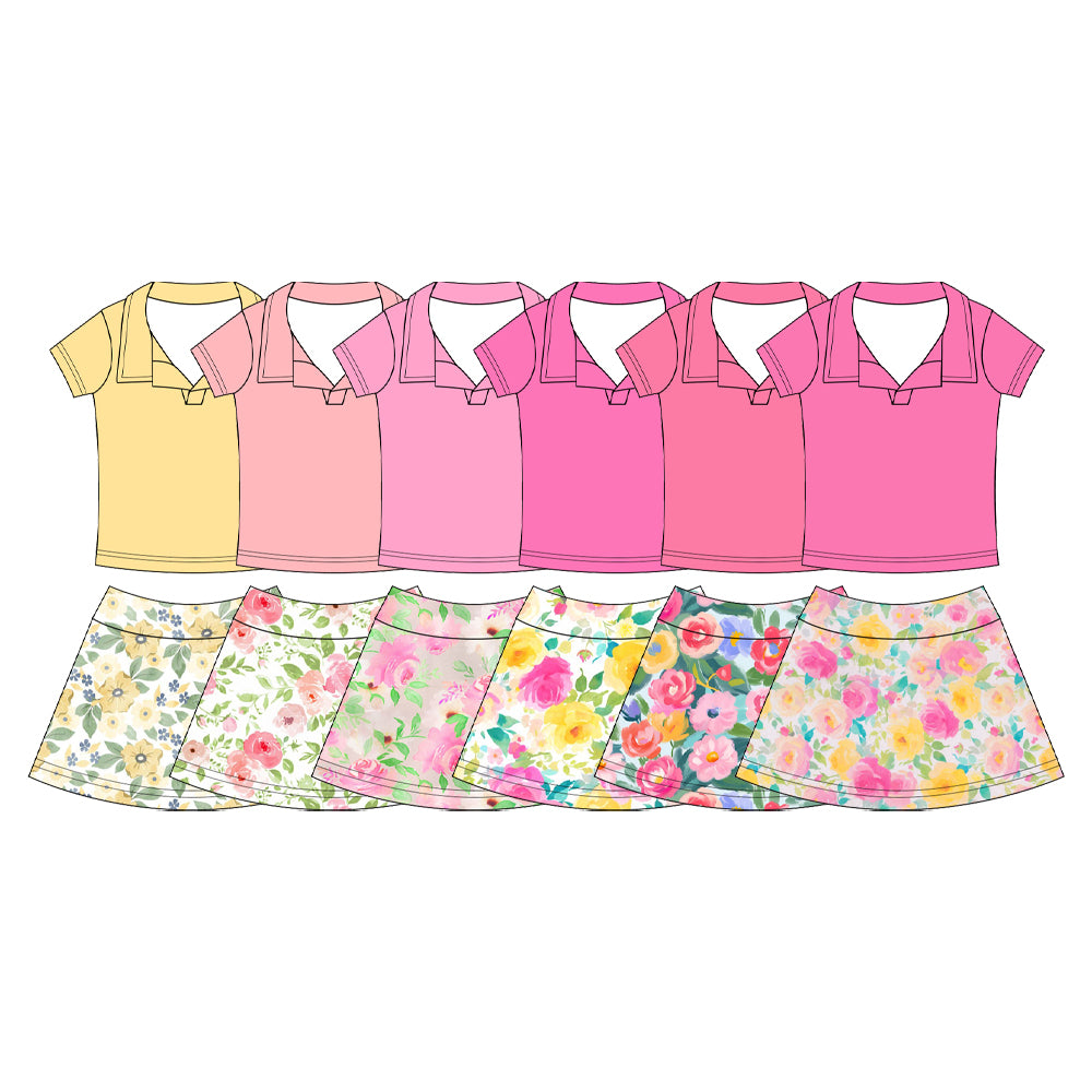25.12.9 custom each style moq 5 eta 6-8week Sibling Sisters floral baby girl clothes short sleeve skirts sets 6 match family design