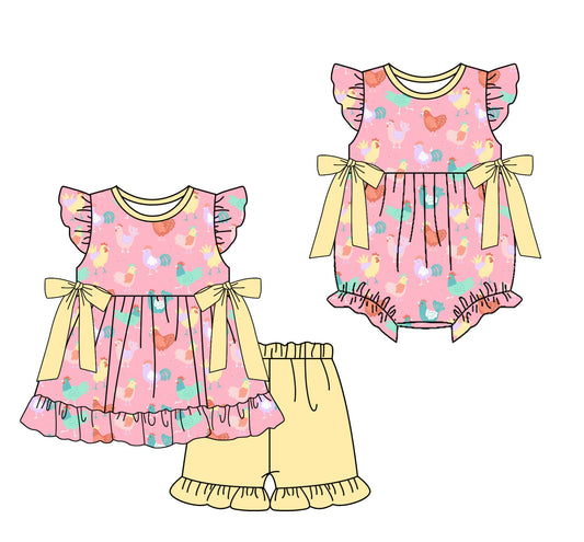 26.1.22 custom each style moq 5 eta 6-8week Sibling Sister baby girl short sleeve shorts sets and romper match design
