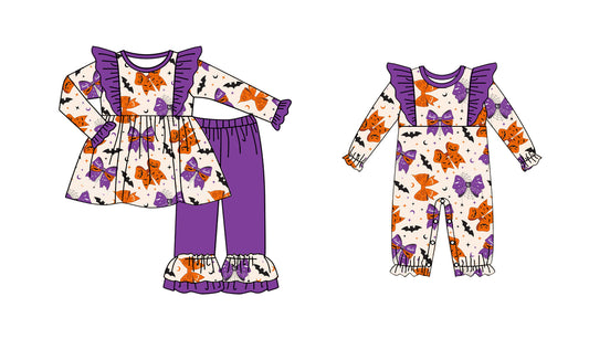 25.6.23 custom each style moq 5eta 4-6week Sibling Sisters bat bow baby girl long sleeve pants sets and rompers match family design