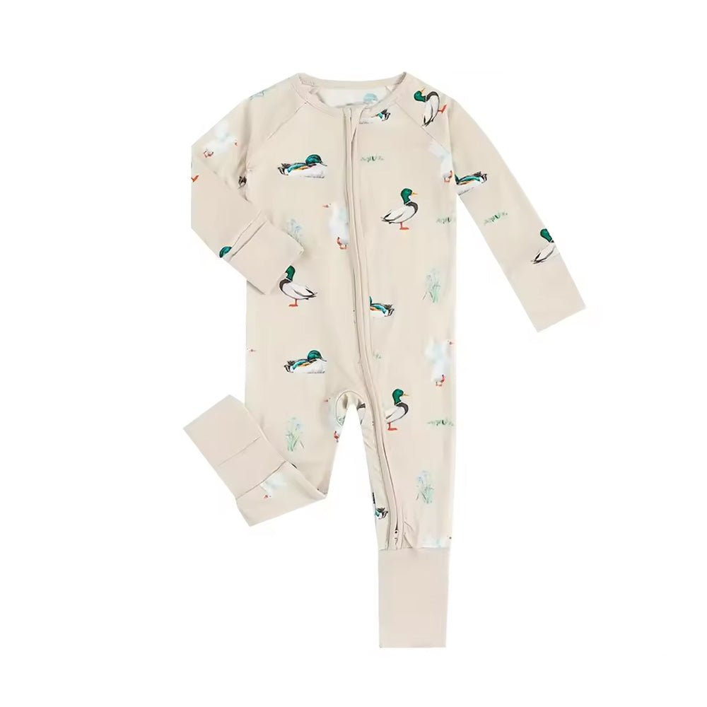 5.16custom each style moq 5eta 4-5week Sibling Sister duck print beige boys outfits and baby romper match family design