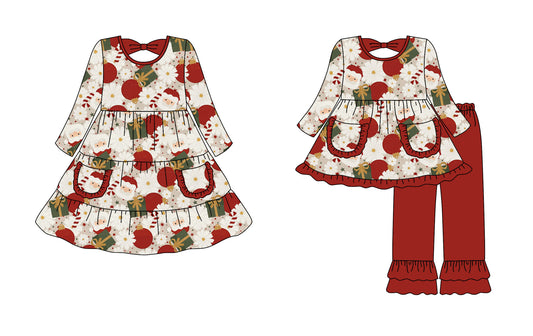 25.7.18 custom each style moq 5eta 4-6week Sibling Sisters Christmas baby girl long sleeve pants sets and dress match family design