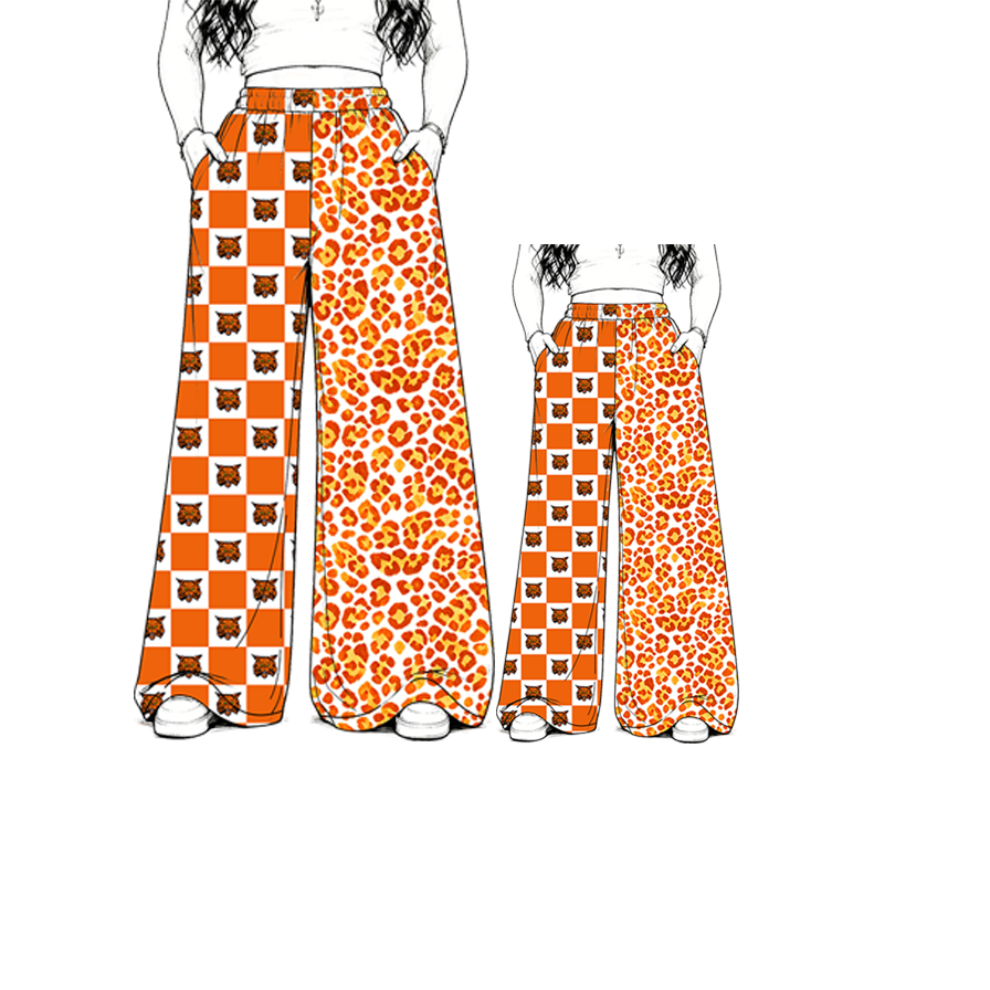 custom moq 5 mix size MSD072104 Kids And Adult Leopard Print Plaid Patchwork Long Trousers Casual Team Bottoms