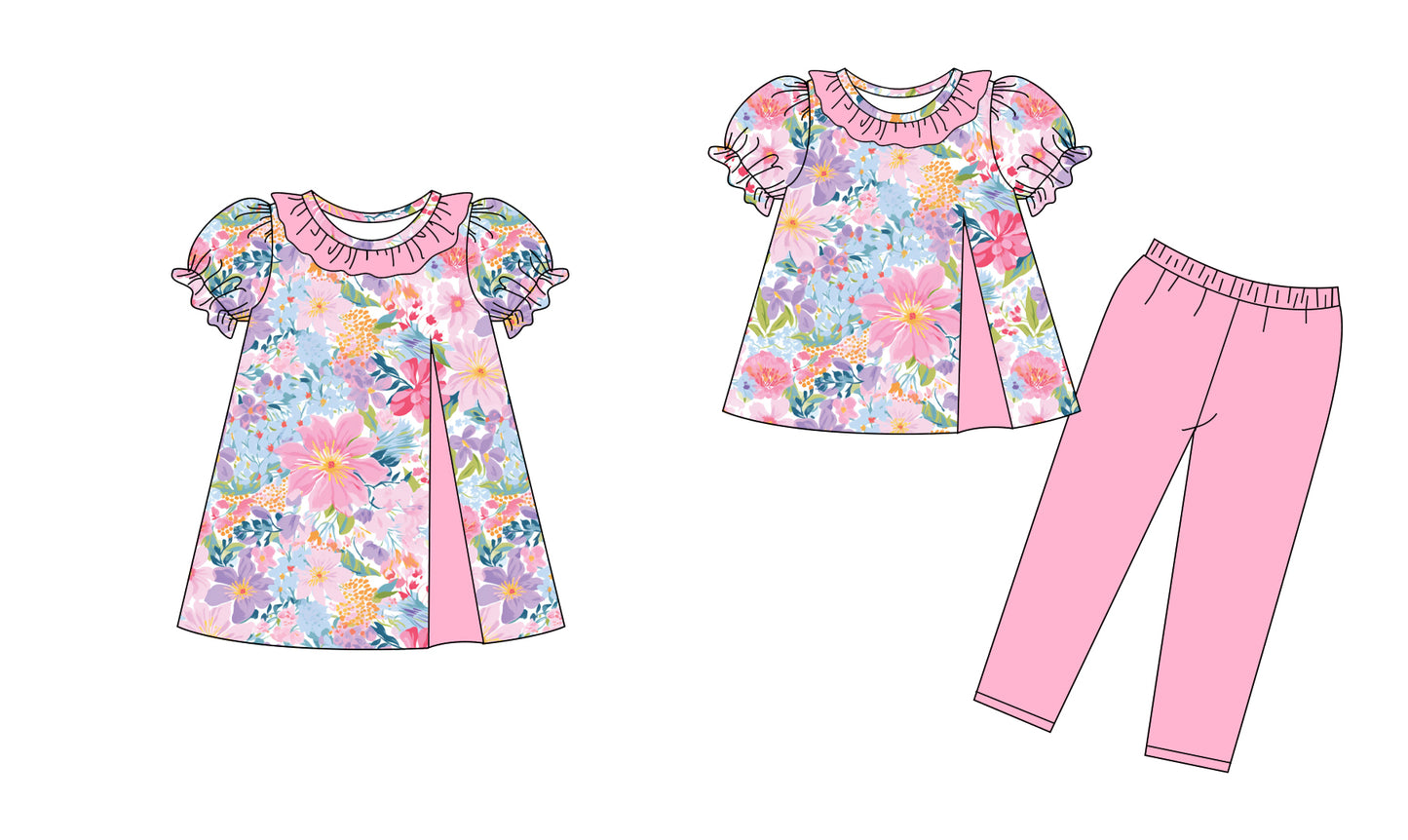 25.9.19 custom each style moq 8 eta 6-8week Sibling Sisters floral baby girl short sleeve pants sets and dress match family design
