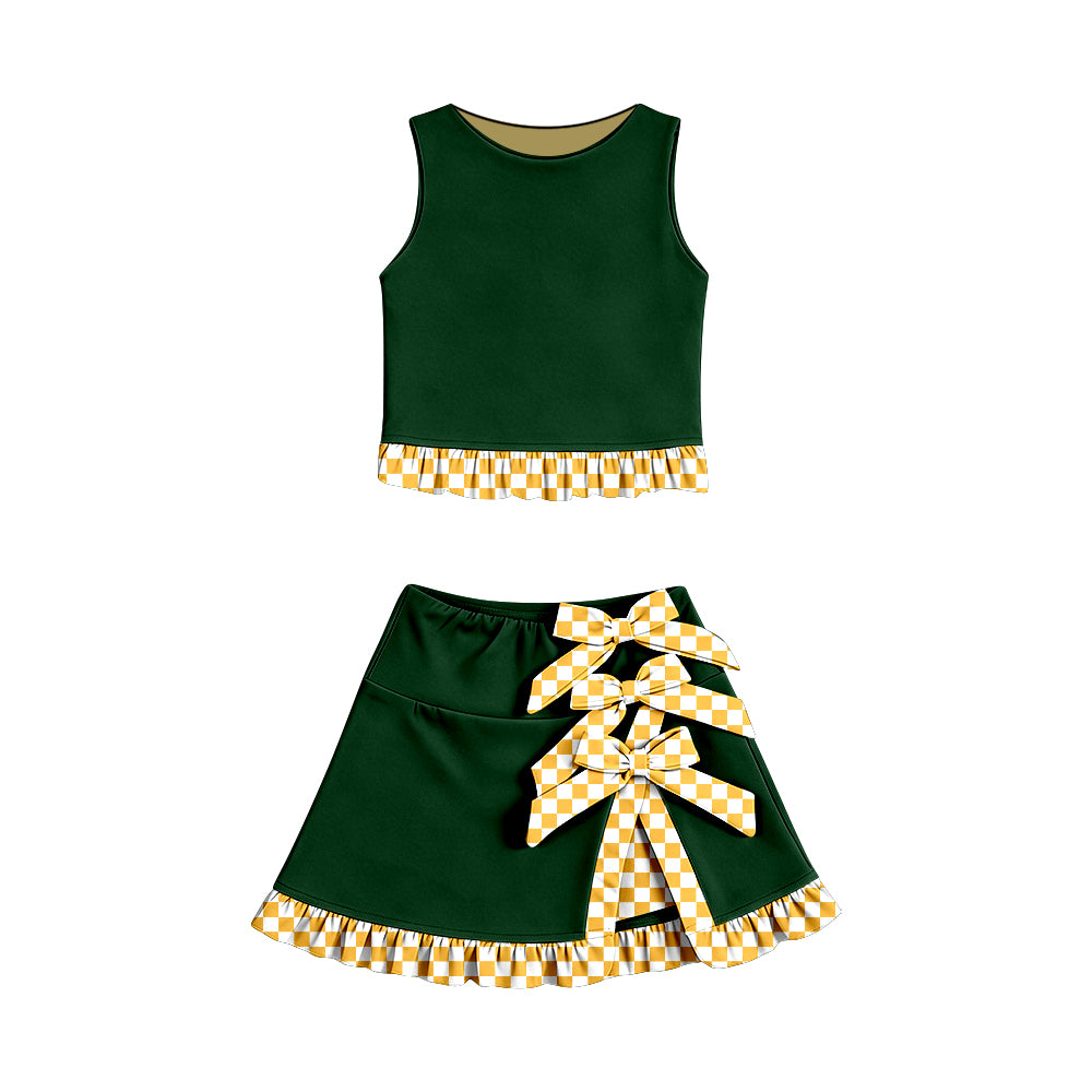 custom moq 5 mix size Baby Girls Yellow Green Bow Sleeveless Top Shorts Sets Vest Top Bows Skirt Shorts Sets Dress Yoga Active Scallop Sets