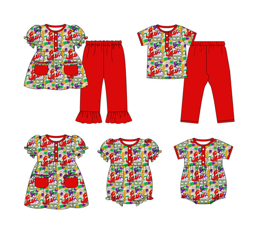 25.9.13 custom each style moq 5eta 6-8week Sibling Sister lobster baby short sleeve pants sets 2 and romper 2 and dress match design
