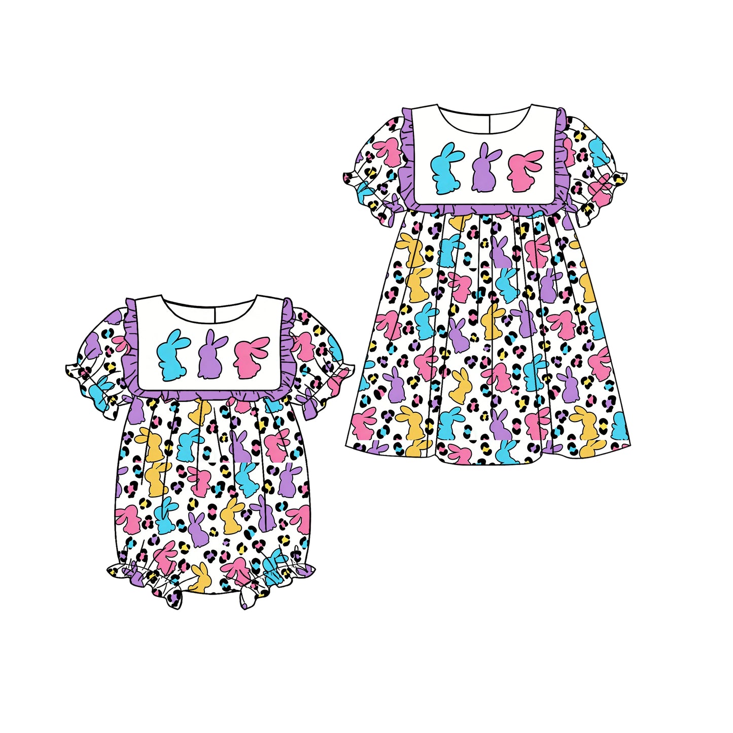 25.12.26 custom each style moq 5 eta 6-8week Sibling Sister bunny baby short sleeve romper and dress match design