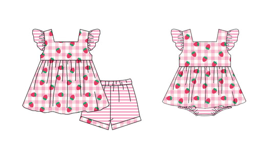 25.10.27 custom each style moq 5 eta 6-8 week Sibling Sister strawberry baby girl short sleeve shorts sets and boy rompers match family design